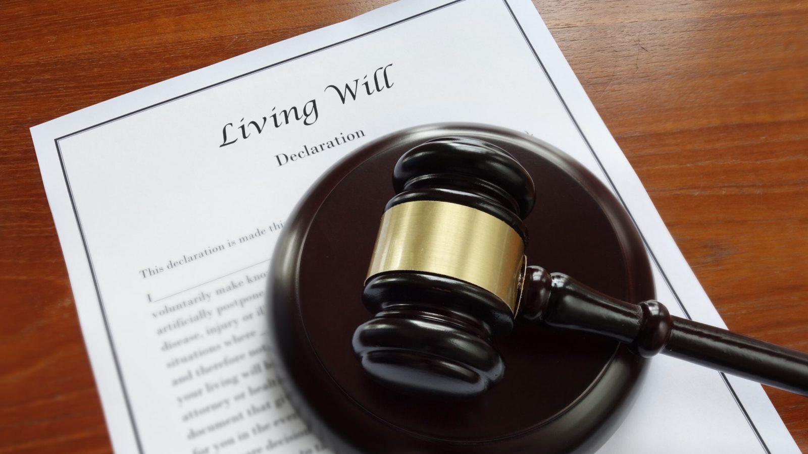 Living Will document and legal gavel